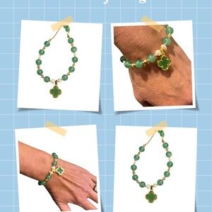 New Jade Clover Beaded Bracelet with Gold Brass Accents